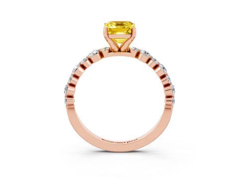 Rose gold Emerald Cut Yellow Sapphire Prong Set Engagement Ring with Pavé Band_15