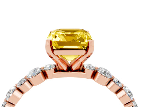 Rose gold Emerald Cut Yellow Sapphire Prong Set Engagement Ring with Pavé Band_16