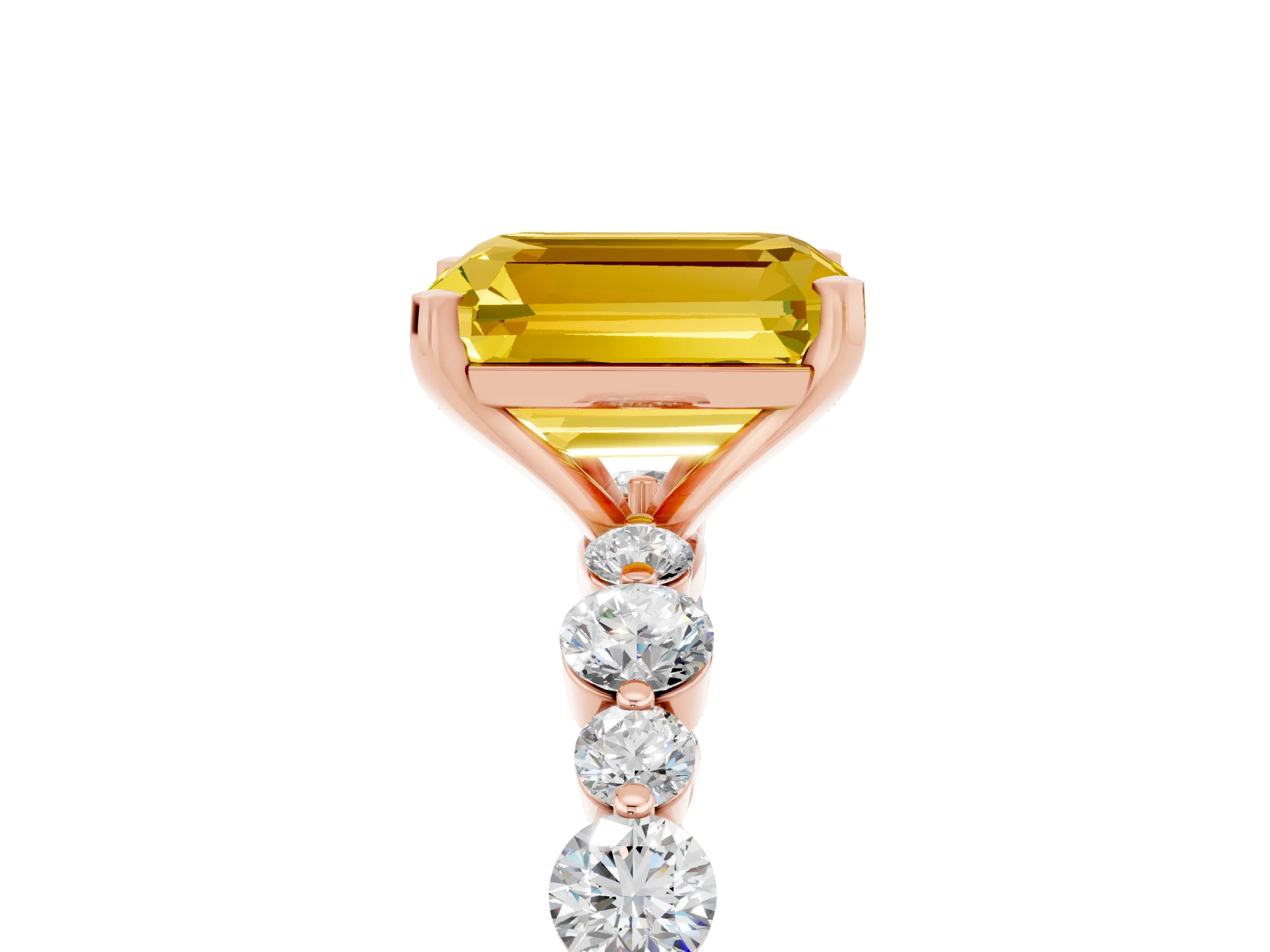 Rose gold Emerald Cut Yellow Sapphire Prong Set Engagement Ring with Pavé Band_17