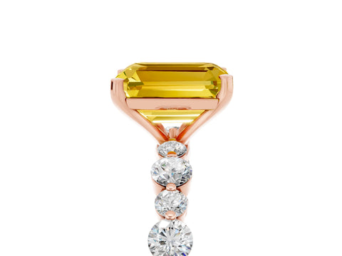 Rose gold Emerald Cut Yellow Sapphire Prong Set Engagement Ring with Pavé Band_17
