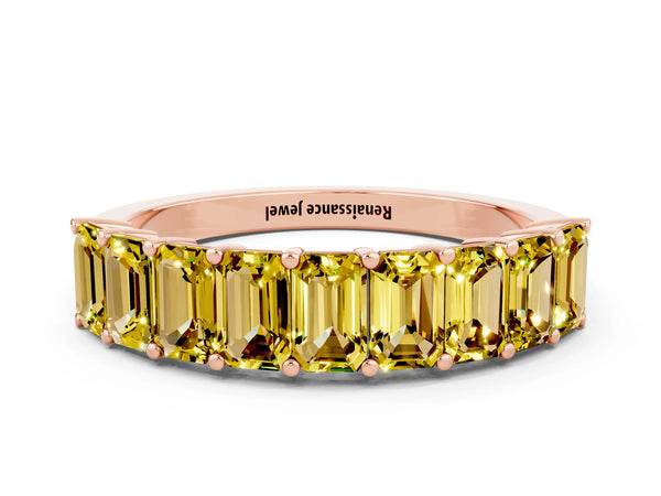 Rose gold Emerald Cut Yellow Sapphire Prong-Set Eternity Band
