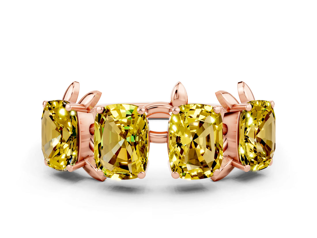 Rose gold Emerald Cut Yellow Sapphire Prong-Set Half Eternity Band_30