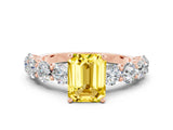 Rose gold Emerald Cut Yellow Sapphire Prong Setting with Side Stones on a Pave Band_24