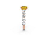 Rose gold Emerald Cut Yellow Sapphire Prong Setting with Side Stones on a Pave Band_26