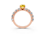 Rose gold Emerald Cut Yellow Sapphire Prong Setting with Side Stones on a Pave Band_27
