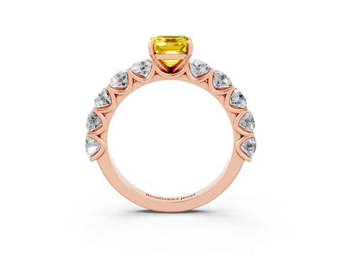 Rose gold Emerald Cut Yellow Sapphire Prong Setting with Side Stones on a Pave Band_27