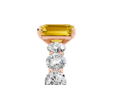 Rose gold Emerald Cut Yellow Sapphire Prong Setting with Side Stones on a Pave Band_29