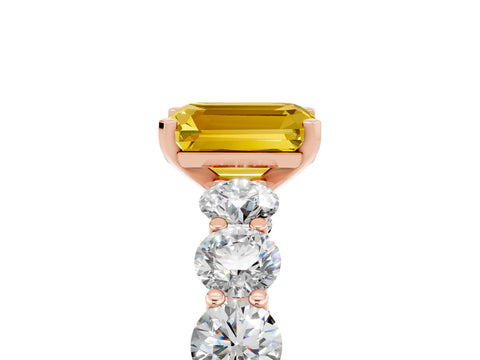 Rose gold Emerald Cut Yellow Sapphire Prong Setting with Side Stones on a Pave Band_29
