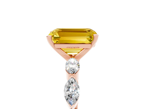 Rose gold Emerald Cut Yellow Sapphire Ring with Marquise Side Stones and Prong Setting_17
