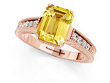 Rose gold Emerald Cut Yellow Sapphire Ring with Milgrain Pavé Band and Four-Prong Setting_37