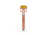 Rose gold Emerald Cut Yellow Sapphire Ring with Milgrain Pavé Band and Four-Prong Setting_38