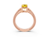 Rose gold Emerald Cut Yellow Sapphire Ring with Milgrain Pavé Band and Four-Prong Setting_39