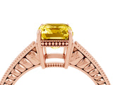 Rose gold Emerald Cut Yellow Sapphire Ring with Milgrain Pavé Band and Four-Prong Setting_40
