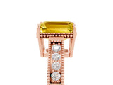 Rose gold Emerald Cut Yellow Sapphire Ring with Milgrain Pavé Band and Four-Prong Setting_41