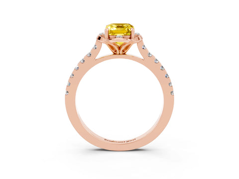 Rose gold Emerald Cut Yellow Sapphire Ring with Pavé Band and Floral Prong Setting_3