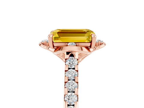 Rose gold Emerald Cut Yellow Sapphire Ring with Pavé Band and Floral Prong Setting_5