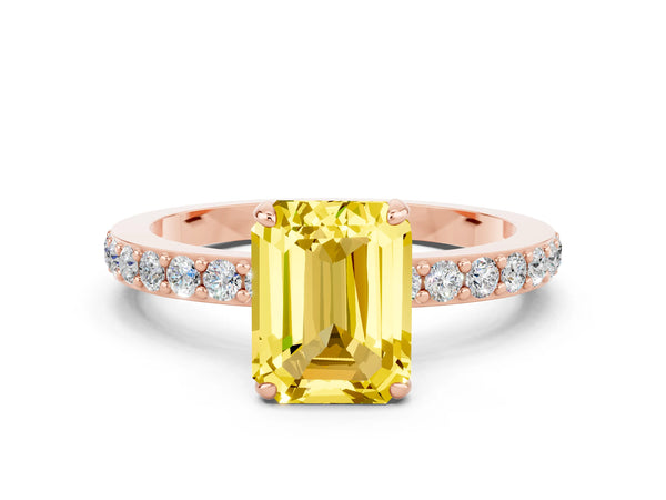 Rose gold Emerald Cut Yellow Sapphire Pavé Engagement Ring with Round  Accents and Prong Setting