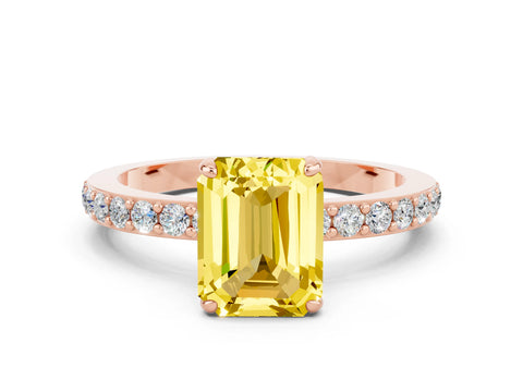 Rose gold Emerald Cut Yellow Sapphire Ring with Pavé Band and Four-Prong Setting_24