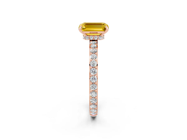 Rose gold Emerald Cut Yellow Sapphire Pavé Engagement Ring with Round  Accents and Prong Setting