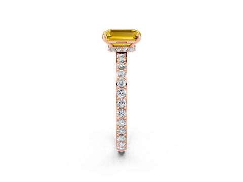 Rose gold Emerald Cut Yellow Sapphire Ring with Pavé Band and Four-Prong Setting_26