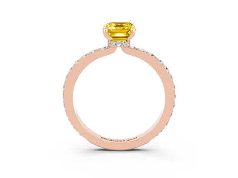 Rose gold Emerald Cut Yellow Sapphire Ring with Pavé Band and Four-Prong Setting_27