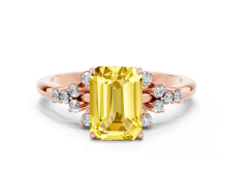 Rose gold Emerald Cut Yellow Sapphire Ring with Side Stones and Four-Prong Setting_60