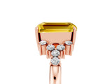 Rose gold Emerald Cut Yellow Sapphire Ring with Side Stones and Four-Prong Setting_65