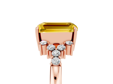 Rose gold Emerald Cut Yellow Sapphire Ring with Side Stones and Four-Prong Setting_65