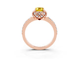 Rose gold Emerald Cut Yellow Sapphire Scalloped Halo Engagement Ring with Round Shared Prong Band_27