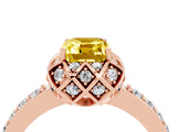 Rose gold Emerald Cut Yellow Sapphire Scalloped Halo Engagement Ring with Round Shared Prong Band_28