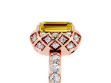 Rose gold Emerald Cut Yellow Sapphire Scalloped Halo Engagement Ring with Round Shared Prong Band_29
