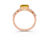 Rose gold Emerald Cut Yellow Sapphire Scattered Round Accent Ring with Prong Setting_15