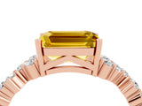 Rose gold Emerald Cut Yellow Sapphire Scattered Round Accent Ring with Prong Setting_16