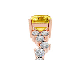Rose gold Emerald Cut Yellow Sapphire Scattered Round Accent Ring with Prong Setting_17