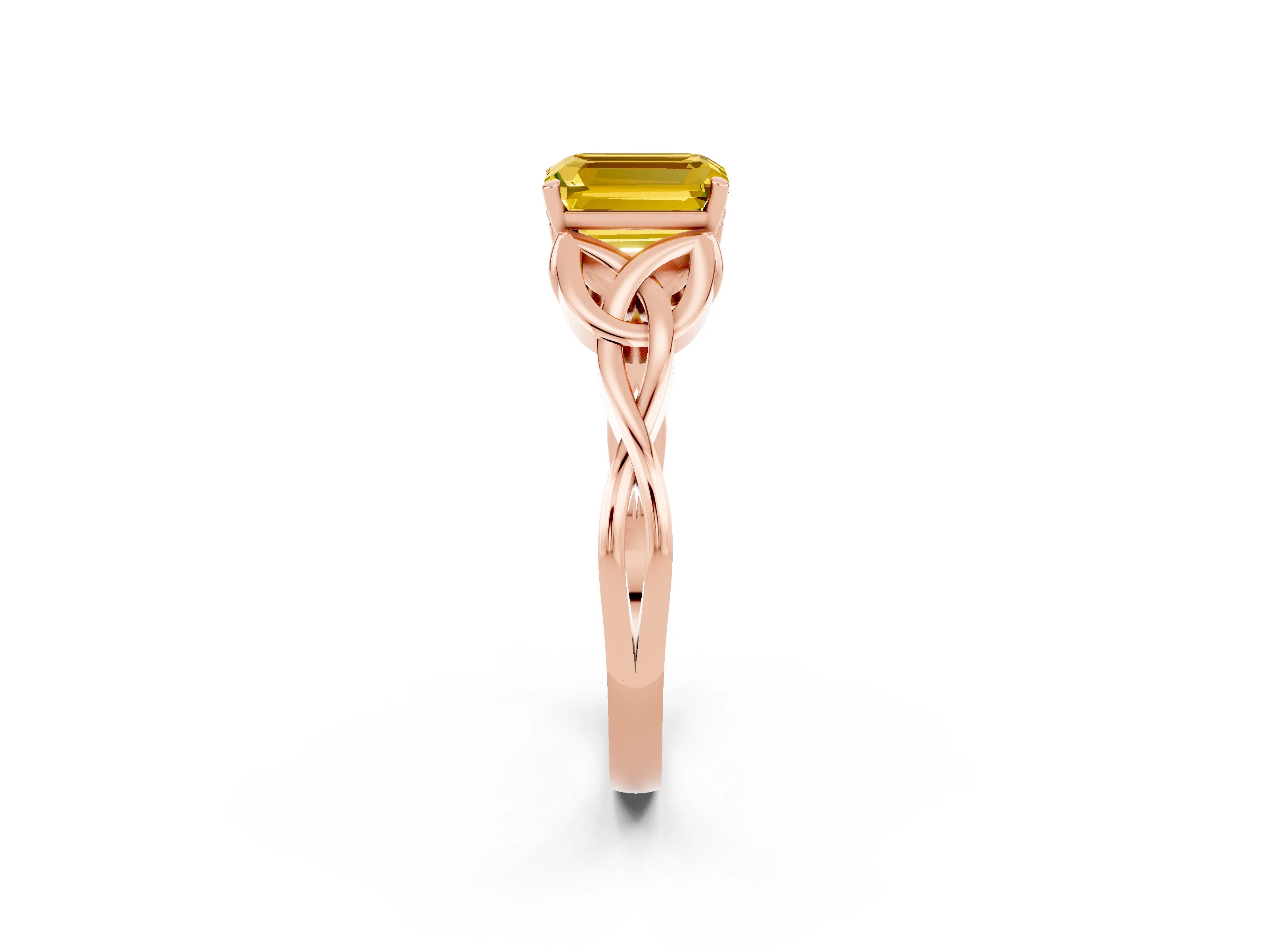 Rose gold Emerald Cut Yellow Sapphire Solitaire Celtic Knot Ring with Four-Prong Setting_26