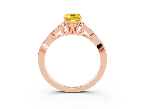 Rose gold Emerald Cut Yellow Sapphire Solitaire Celtic Knot Ring with Four-Prong Setting_27
