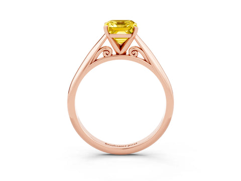 Rose gold Emerald Cut Yellow Sapphire Solitaire Engagement Ring with Cathedral Setting and Four-Prong Mount_15