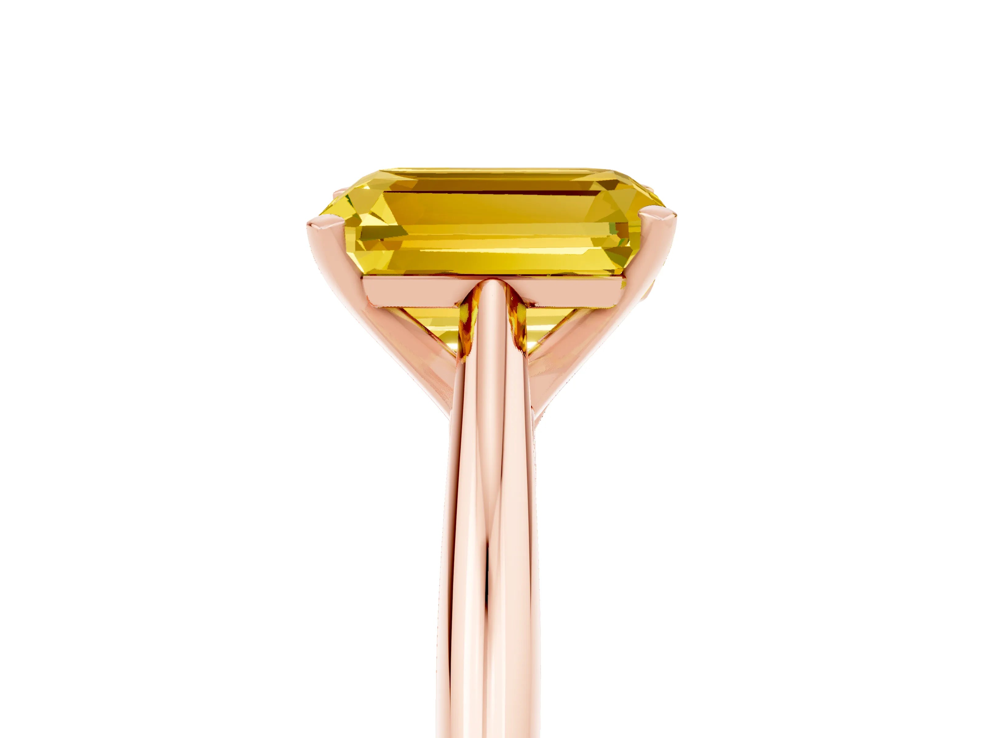Rose gold Emerald Cut Yellow Sapphire Solitaire Engagement Ring with Cathedral Setting and Four-Prong Mount_17