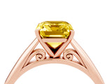 Rose gold Emerald Cut Yellow Sapphire Solitaire Engagement Ring with Cathedral Setting and Four-Prong Mount_28