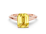 Rose gold Emerald Cut Yellow Sapphire Solitaire Engagement Ring with Cathedral Setting and Four-Prong Mount_30