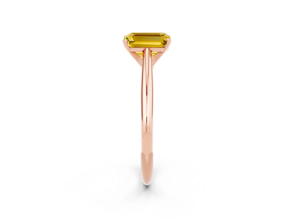 Rose gold Emerald Cut Yellow Sapphire Solitaire Engagement Ring with Cathedral Setting and Four-Prong Mount