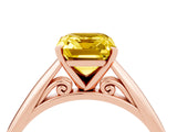 Rose gold Emerald Cut Yellow Sapphire Solitaire Engagement Ring with Cathedral Setting and Four-Prong Mount_34