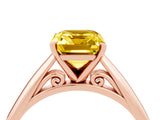 Rose gold Emerald Cut Yellow Sapphire Solitaire Engagement Ring with Cathedral Setting and Four-Prong Mount_70
