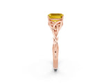Rose gold Emerald Cut Yellow Sapphire Solitaire Engagement Ring with Celtic Knot Band and Four-Prong Setting_26