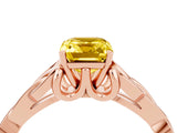Rose gold Emerald Cut Yellow Sapphire Solitaire Engagement Ring with Celtic Knot Band and Four-Prong Setting_28