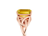 Rose gold Emerald Cut Yellow Sapphire Solitaire Engagement Ring with Celtic Knot Band and Four-Prong Setting_29