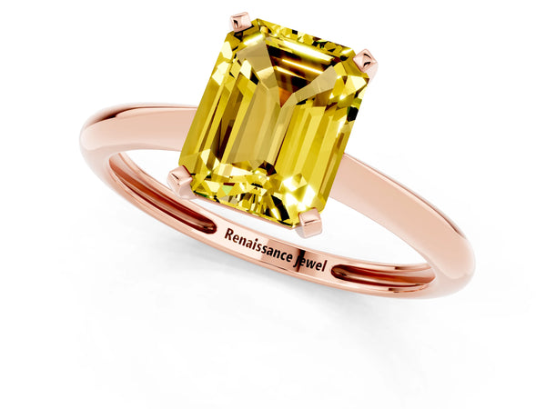 Rose gold Emerald Cut Yellow Sapphire Solitaire Engagement Ring with Classic Band and Four-Prong Setting
