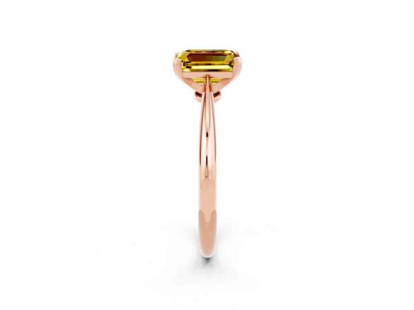 Rose gold Emerald Cut Yellow Sapphire Solitaire Engagement Ring with Classic Band and Four-Prong Setting
