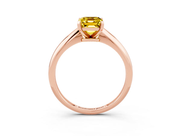 Rose gold Emerald Cut Yellow Sapphire Solitaire Engagement Ring with Classic Band and Four-Prong Setting