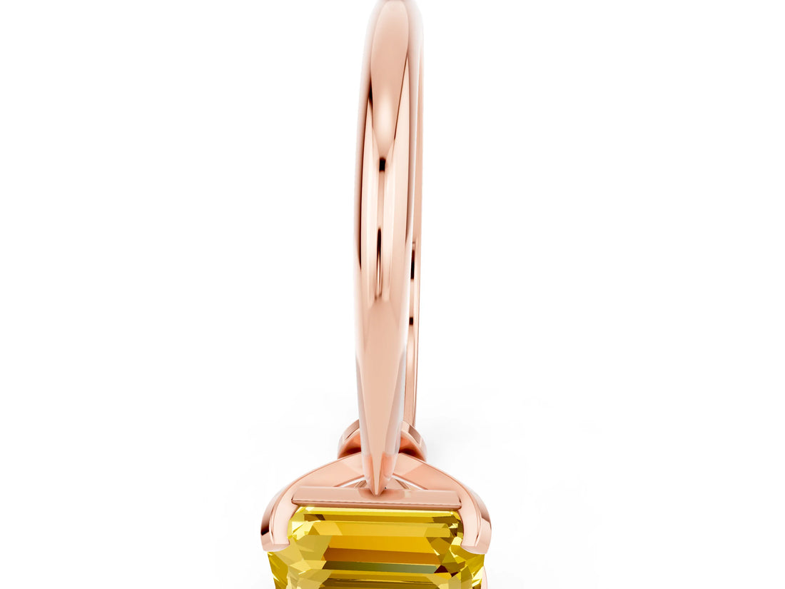 Rose gold Emerald Cut Yellow Sapphire Solitaire Engagement Ring with Classic Band and Four-Prong Setting_24